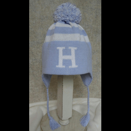Stripe Earflap With Letter and Pompom